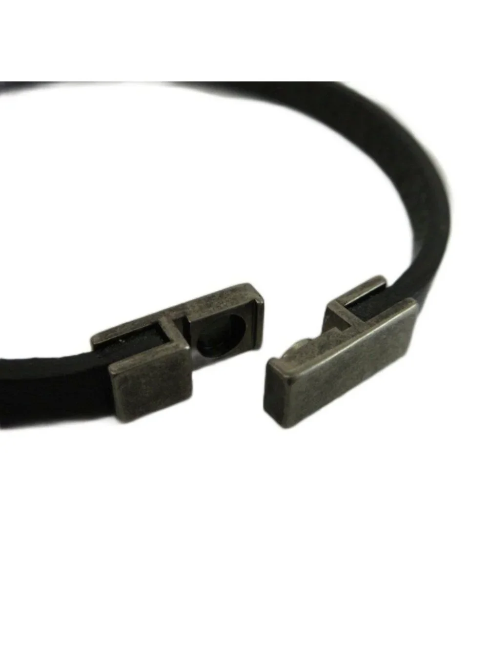 Saint Laurent Paris ID Plate Leather Bracelet Bangle Logo Black